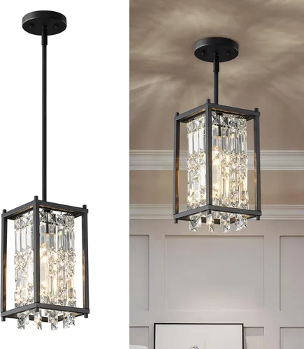 Miniatura 25 de LMQNINE Candelabro Moderno para Vestíbulo, Candelabro de Cristal Dorado Lámpara Colgante de Entrada, Candelabros Redondos de Altura Ajustable
