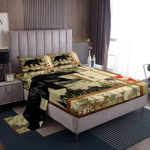Miniatura 39 de Erosebridal Woodland Animals Bed Sheets Twin Bear Deer Wolf Hunting Theme Sheet Set for Kids Boys Girls Rustic Cabin Lodge Decor Sheets Farmhouse