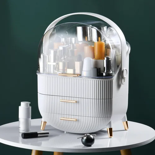 Miniatura 5 de CANITORON Organizador de maquillaje, organizador de cuidado de la piel de gran capacidad para tocador, organizador de cosméticos con 2 cajones