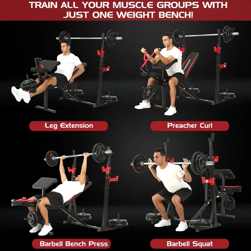Miniatura 7 de OPPSDECOR 900LBS Weight Bench Set with Squat Rack Preacher Curl Weight Bench with Leg Extension Bench Press Set Workout Bench for Home Gym Full Body