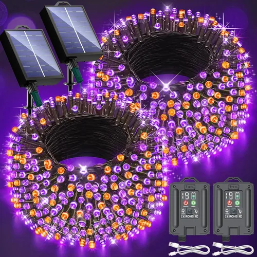 Miniatura 11 de Guirnalda de luces solares de Navidad actualizadas para exteriores, impermeables, paquete de 2 unidades en total de 144 pies, 400 luces LED