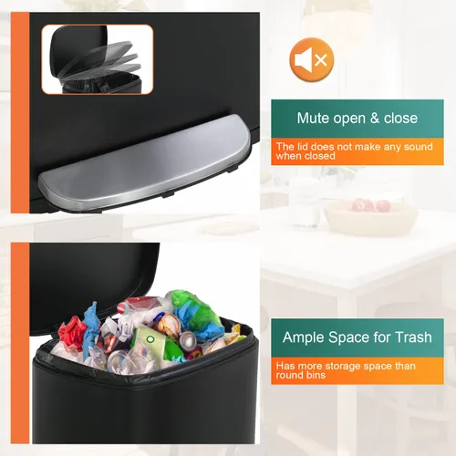 Miniatura 4 de PayLessHere Cubo de basura de acero inoxidable a prueba de huellas dactilares con cubo interior extraíble y tapas con bisagras, cubo de basura