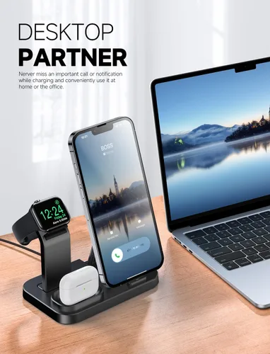 Miniatura 4 de Estación de carga inalámbrica 3 en 1 RJR Compatible con dispositivos Apple, base de carga para iWatch, soporte de carga inalámbrica incorporado