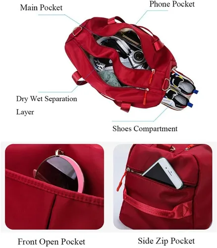 Miniatura 4 de KARRESLY Bolsa deportiva de gimnasio para mujeres u hombres, bolsa de viaje con bolsillo húmedo y compartimento para zapatos para entrenamiento