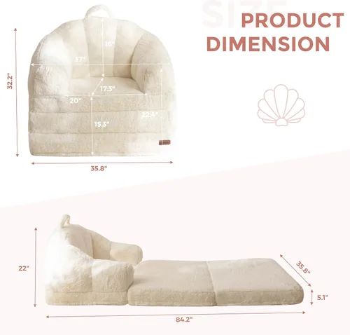 Miniatura 3 de MAXYOYO Sofá Cama Plegable, Sofá Convertible 2 en 1 para Tumbona, Cómoda Silla Puf Individual para Adultos, Sofá Cama de Piso con Asa, Sofá Cama