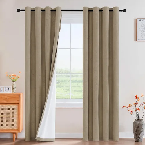 Miniatura 94 de Primitive - Cortinas opacas 100 % de lino texturizado natural para dormitorio, sala de estar, cortinas para ahorra energía, tela de arpillera