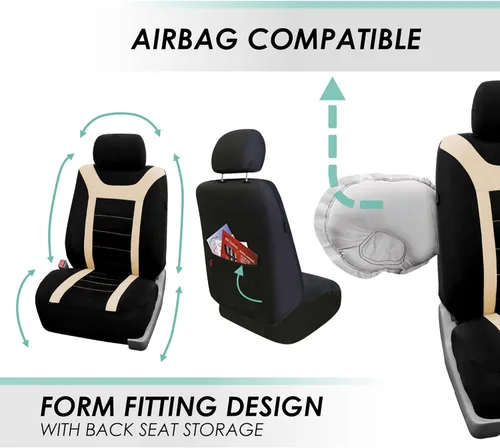 Miniatura 5 de FH Group Juego completo de fundas de asiento deportivo para automóvil, ajuste universal para autos, camiones y SUV (beige) FB070115 + F14407
