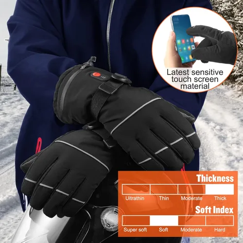 Miniatura 6 de Guantes térmicos eléctricos con pantalla táctil, guantes de calefacción de batería recargables de 7.4 V 2200 mAh para hombres y mujeres, 3 niveles