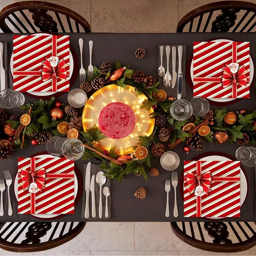Miniatura 6 de 50 servilletas de papel de Navidad, caja de regalo, con lazo de 3 capas, toallas de invitados de Navidad para fiesta de Navidad, servilletas