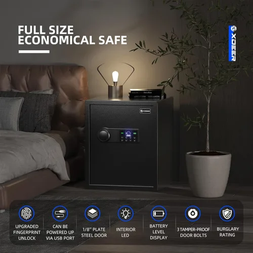 Miniatura 3 de Caja de seguridad biométrica XDeer con bolsa ignífuga, caja de seguridad de acceso rápido con huella dactilar mejorada, caja de seguridad