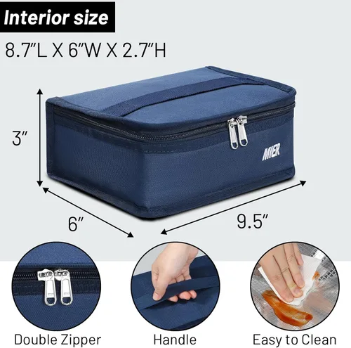 Miniatura 3 de MIER Lonchera pequeña para niños y adultos, compacta con aislamiento, mini hielera térmica portátil para viajes de trabajo, escuela, color azul Azul