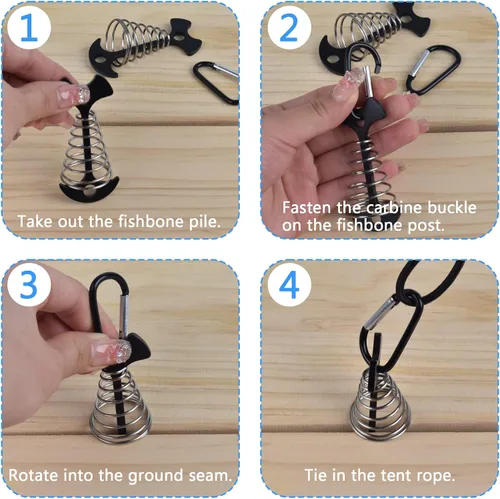 Miniatura 5 de Estacas para tienda de campaña, 8 clavijas de anclaje para cubierta de espina de pescado, kit de tensor de cuerda de espina de pescado de aleación