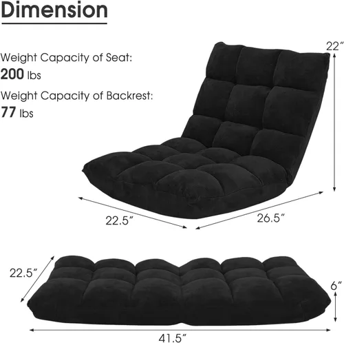 Miniatura 2 de Silla de suelo con soporte para el respaldo, silla reclinable plegable ajustable de 14 posiciones, silla de meditación con marco de acero, silla