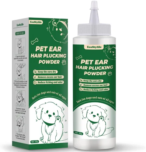 Miniatura 10 de Herramienta para eliminar el pelo de las orejas de los perros — Polvo para orejas de 30g, pinza hemostática de 5.5 pulgadas y recortadora de orejas