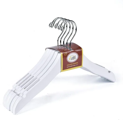 Miniatura 5 de Percha de madera blanca de calidad para niños, diseño de lujo, gancho giratorio cromado (10, 13 pulgadas)