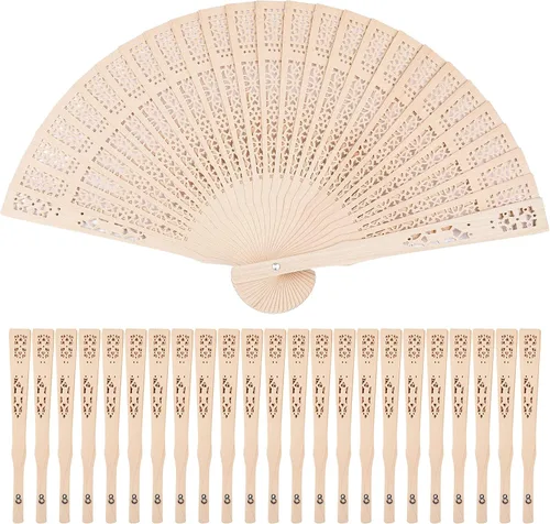 Durony Abanicos de madera de sándalo de 24 piezas, abanicos plegables de mano, perfumados, vintage, para decoración de bodas y regalos de Navidad,