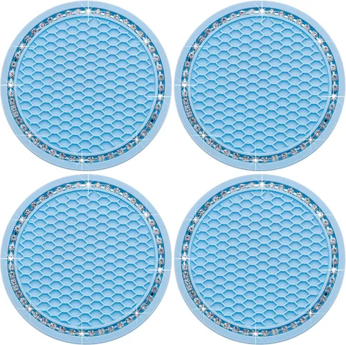 Miniatura 32 de 4 posavasos con brillantes para portavasos, 2.75 pulgadas, insertos para portavasos de auto, silicona suave antideslizante a prueba de golpes, Negro