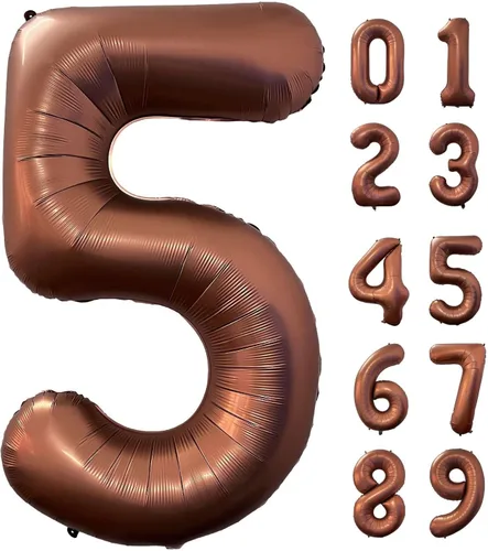 Miniatura 16 de Globo grande de 40 pulgadas con número 2 marrón café, de tamaño jumbo, dígito de mylar de aluminio, globos retro marrones de helio para decoraciones