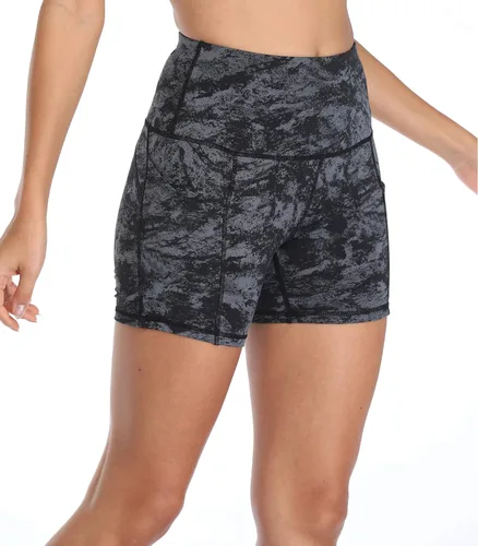 Miniatura 3 de Oalka Pantalones cortos de yoga para mujer, con bolsillos laterales, cintura alta, para entrenamiento, correr, deportes, 4 pulgadas