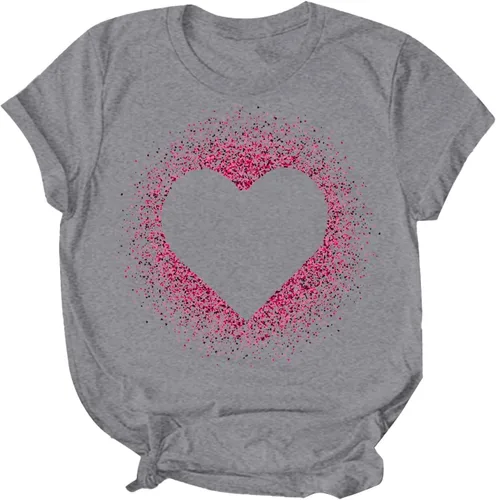 Miniatura 17 de Camisetas de manga corta con estampado de corazón para mujer, camisetas de ajuste regular, linda y divertida, ropa de regalo 2023