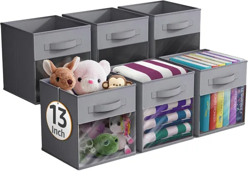 Miniatura 18 de Sorbus Contenedores de almacenamiento de 11 pulgadas con ventana transparente, 6 cestas plegables para organizar ropa, juguetes, libros, cubos