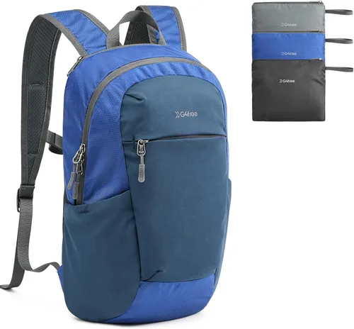 G4Free Mochila de senderismo de 18 L, pequeña, ligera, plegable, plegable, con panel trasero grueso para hombres y mujeres (azul)