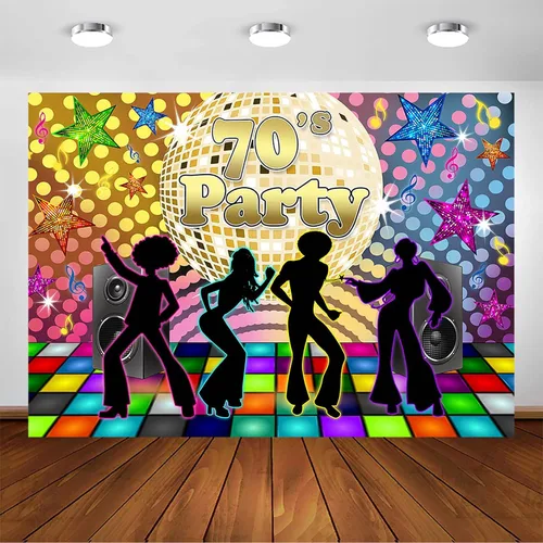 Avezano Fondo de fiesta de regreso a los años 70 para adultos, decoraciones de fiesta de discoteca, bola de discoteca retro de los años 70, Let's