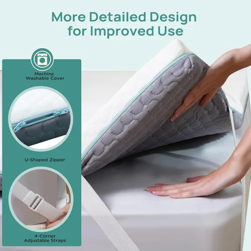 Miniatura 7 de Cubrecolchón de 2 pulgadas para dormitorio individual, cubrecolchón de espuma viscoelástica para alivio del dolor de espalda, cubrecolchón para cama