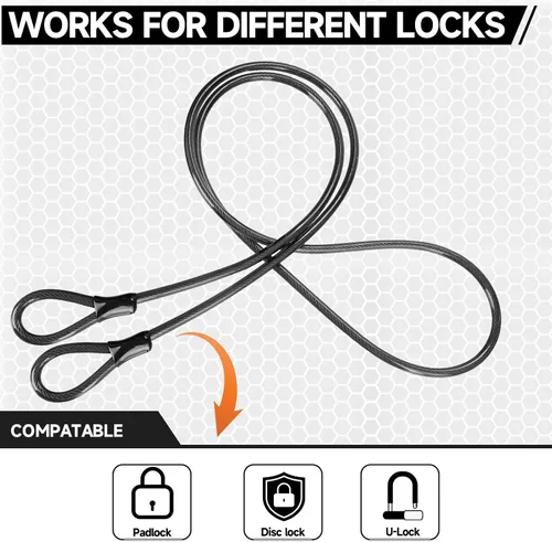 Miniatura 5 de Cable de bloqueo de bicicleta, cable de seguridad resistente de 0.394 in de grosor/4 pies de largo, con bucles, recubierto de vinilo, resistente a