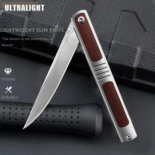 Miniatura 4 de Cuchillo de bolsillo para hombres, cuchillo plegable con clip, con hoja de acero D2, cierre de seguridad, cuchillo afilado para supervivencia