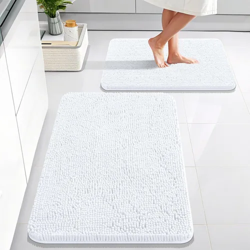 Miniatura 64 de OLANLY Juego de alfombras de baño de 2 piezas, alfombras de baño de chenilla suave y absorbente y alfombra de contorno en forma de U para inodoro