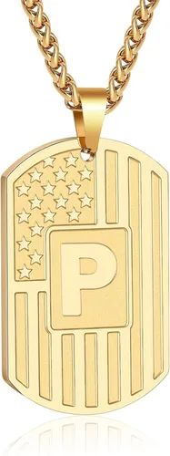 Miniatura 58 de Bellino Regalos de graduación – Collar con letra inicial de la A a la Z para hombres, niños, adolescentes, acero inoxidable, bandera estadounidense