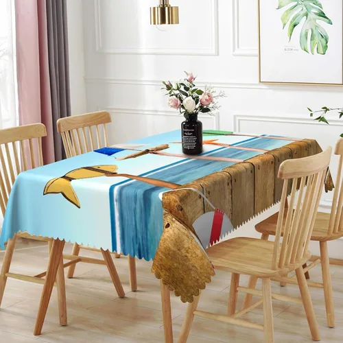Miniatura 9 de Mantel oblongo, diseño de playa de 52 x 70 pulgadas, diseño de playa con estrellas de mar y olas de mar, con decoración impermeable y resistente a
