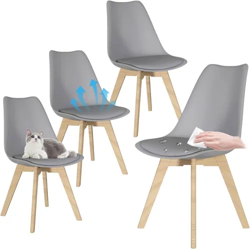 Miniatura 11 de Juego de 4 sillas de comedor, sillas de cocina y comedor de mediados de siglo con patas de madera y cojín, juego de sillas de comedor de cuero