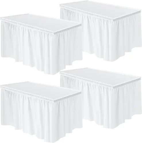 Miniatura 7 de Breling 4 piezas de falda de mesa de plástico de 29 pulgadas x 14 pies, desechables para mantel rectangular, boda, ducha, fiesta de cumpleaños, Negro