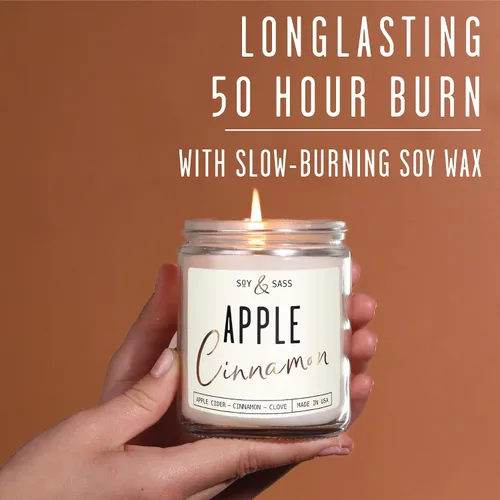 Miniatura 8 de Velas de Manzana y Canela, Vela de Manzana y Canela - 'Apple Cinnamon' Infundida con Aceites Esenciales I Velas de Soja Aromáticas Fuertes