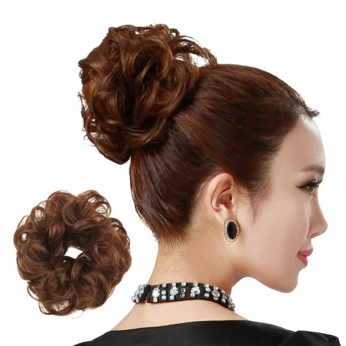 Extensiones de cabello de moño desordenado, rizado, ondulado, sintético, con moño, recogido, para mujeres y niñas (R12# castaño caoba)