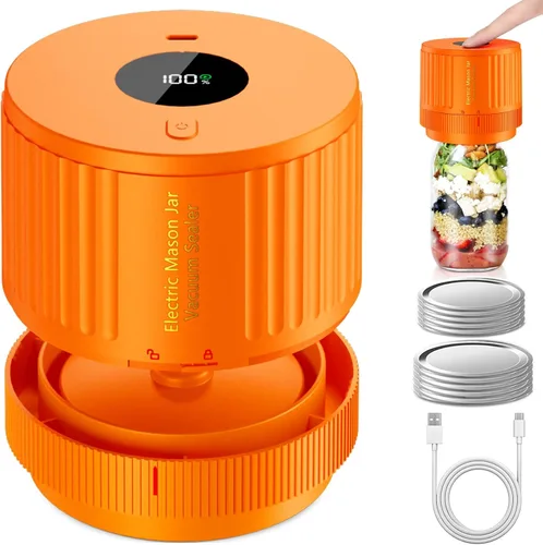 LOVE MOMENT Kit de sellado al vacío de tarro de masón eléctrico para boca ancha y tarro de masón de boca regular, color naranja