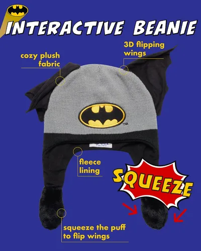 Miniatura 2 de DC Comics Flipeez - Gorro de invierno de Batman para niños, con forro polar 3D, con solapa para las orejas (Edad 4-7)