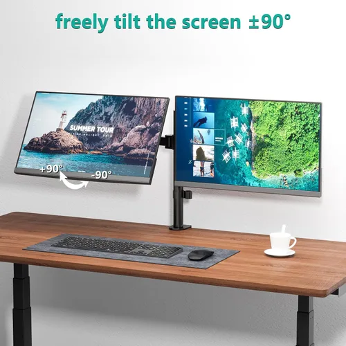 Miniatura 4 de Soporte de monitor dual para pantallas de 13 a 27 pulgadas, brazos de monitor dobles para 2 monitores de hasta 22 libras, soporte de escritorio