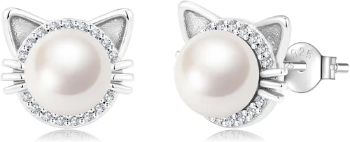 Miniatura 14 de Aretes de perlas de Mickey para mujer, plata de ley S925 y circón, perlas cultivadas de agua dulce, regalos de joyería de Mickey Mouse para mamá