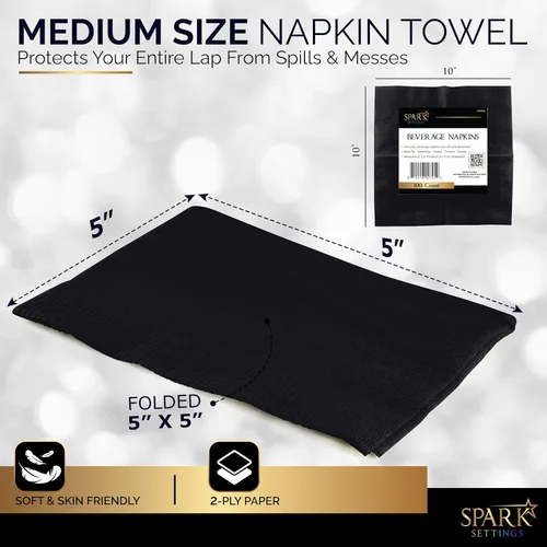 Miniatura 2 de Amcrate Paquete grande de 100 servilletas negras para bebidas, ideal para bodas, fiestas, cumpleaños, cenas, almuerzos, cócteles (5 x 5 pulgadas)