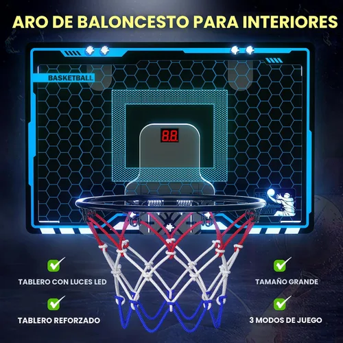 Miniatura 4 de HopeRock Indoor Mini Basketball Hoop for Kids, Basketball Hoops Over The Door with LED Lighting, Mini Hoop with Scoreboard & 3 Balls, Basketball