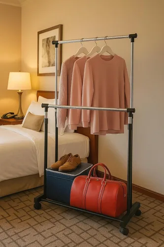 Miniatura 5 de Perchero resistente con ruedas resistentes, capacidad de carga de 450 libras, estante antideslizante de metal ajustable para colgar ropa
