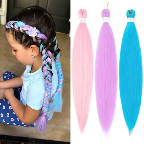 Miniatura 13 de Cabello trenzado preestirado de 18 pulgadas, 3 paquetes de cabello rubio miel preestirado, extensiones de cabello sintético profesional, sin