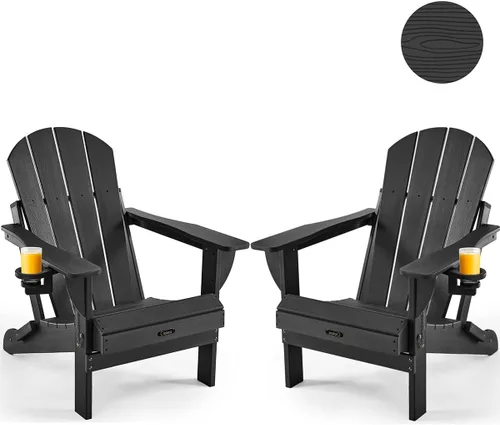 Miniatura 39 de Ciokea Silla Adirondack plegable con textura de madera, silla Adirondack para patio, resistente a la intemperie, silla de plástico para hoguera