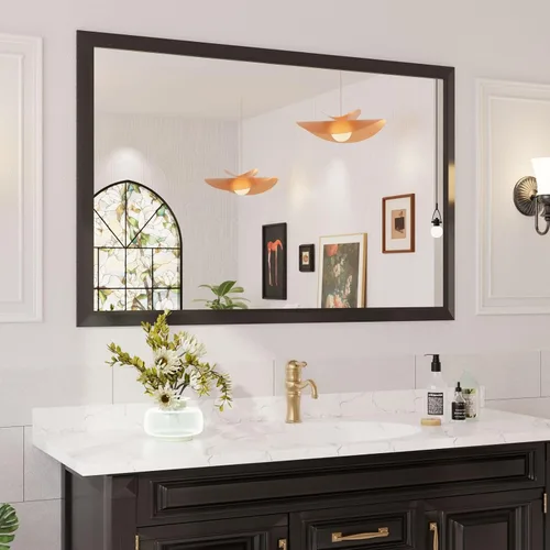 Miniatura 93 de Amorho Espejo de Baño Negro, Espejos de Pared de 24x30 Pulgadas con Marco de Metal Grueso para Sobre el Fregadero, Dormitorio, Sala de Estar