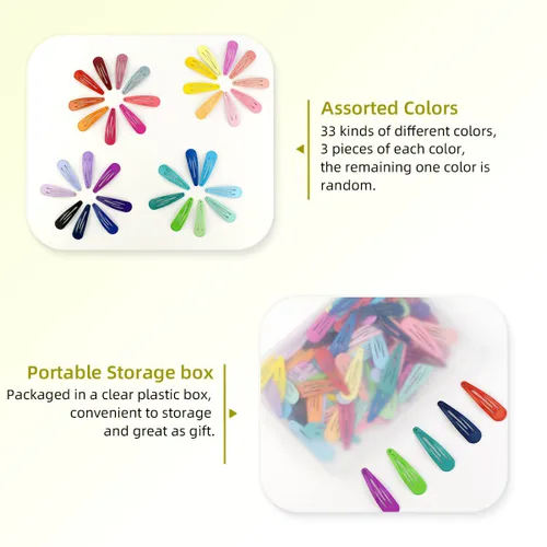 Miniatura 4 de 100 pinzas para el cabello para niñas, pinzas coloridas para el cabello de 2 pulgadas, pasadores de metal antideslizantes en 33 accesorios