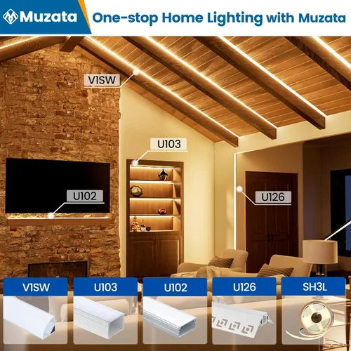 Miniatura 4 de Muzata Paquete de 6 canales LED plateados de 3.3 pies/3.3 ft, sin puntos en forma de U con cubierta difusora blanca lechosa esmerilada, pista