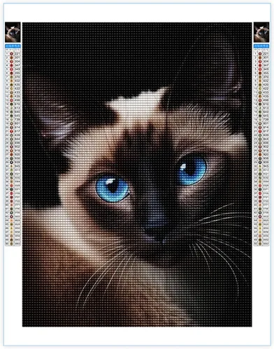 Miniatura 2 de Kits de pintura de diamantes para adultos, lindo gato siamés redondo de taladro completo 5D diamantes gemas arte taladro kits de decoración